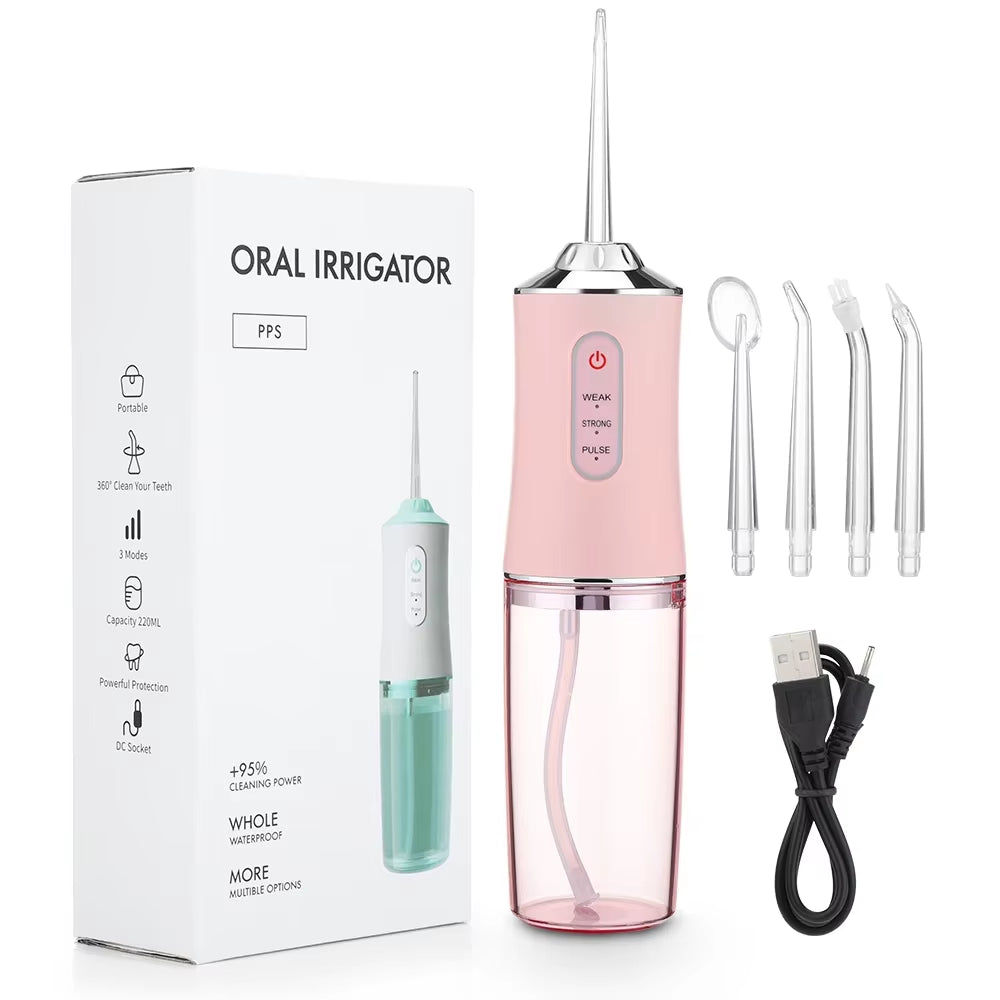 New Oral Irrigator Portable Dental Water Flosser USB Rechargeable Dental Water Jet Pick Flosser 4 Jet Tip 3 Modes Teeth Cleaner