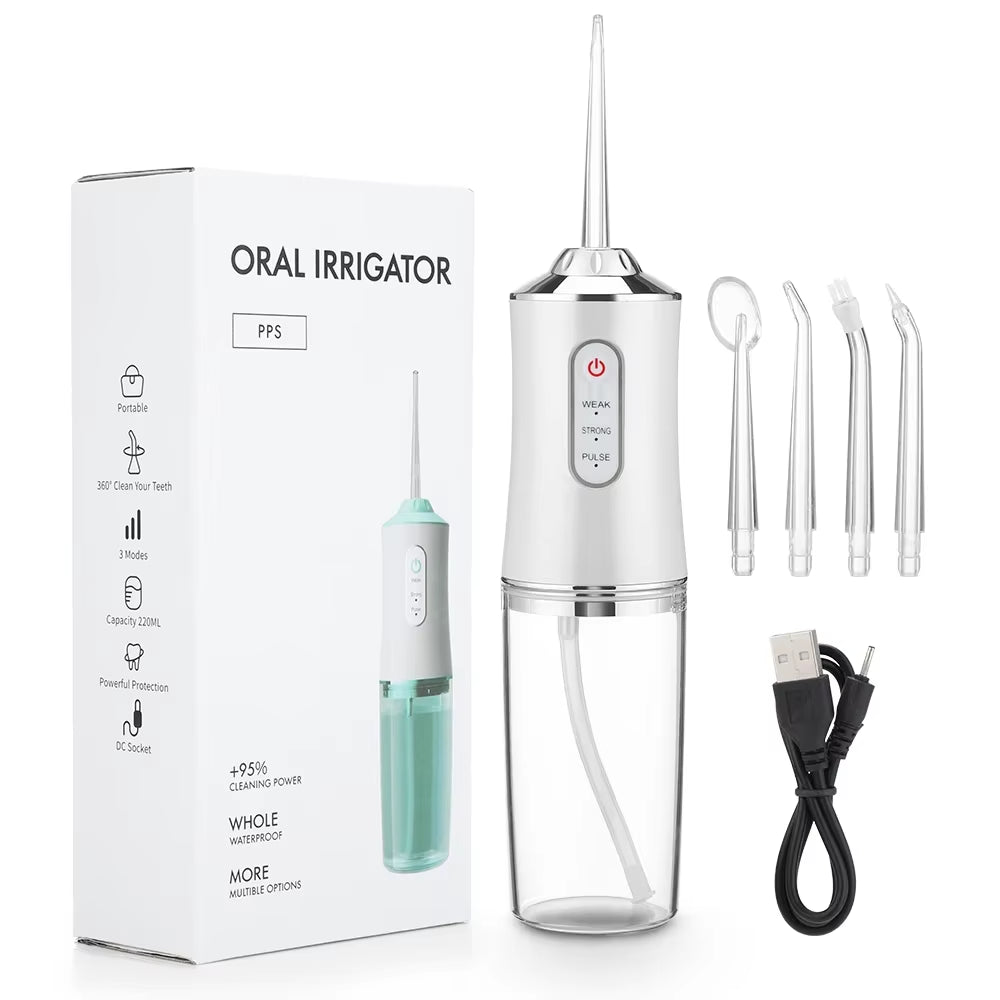 New Oral Irrigator Portable Dental Water Flosser USB Rechargeable Dental Water Jet Pick Flosser 4 Jet Tip 3 Modes Teeth Cleaner